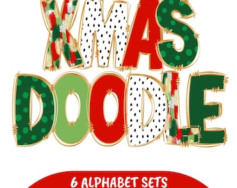 Glitter coquette alfabetletters png-bundel, kerst penseelstreek 5 alfasets, Merry Dalmatische stippen, selectiekader doodle png, digitale download