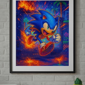 Digital Art Print – Sonic the Hedgehog CRT Breakout Poster – Retro 90s Pixel Gaming Wall Art