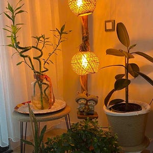 Handmade Rustic Wooden Floor Lamp – Boho Farmhouse Home Decor, Unique Rope / Wood Standing Light ...