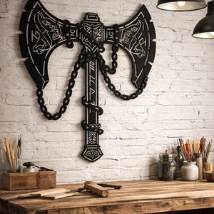 Viking Axe Wall Art Laser Cut File | Norse Rune Double Axe SVG DXF | CNC & Laser Cutting Design | Instant Download