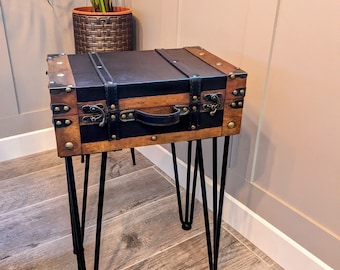 Unique Vintage wooden suitcase side table