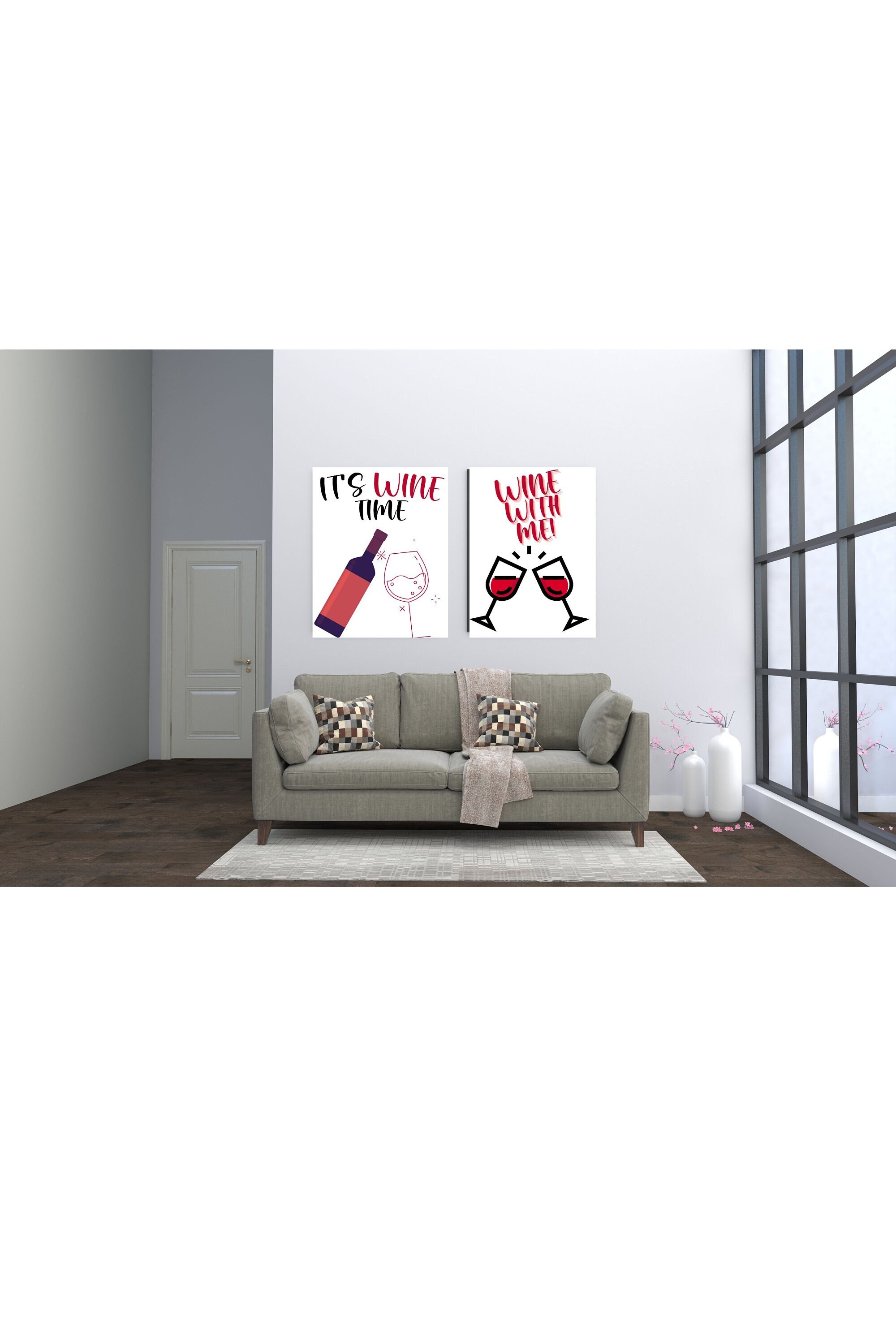 Printable Wine Glass Wall Art Digital Print Wine Bottle Wine Time 2 ...