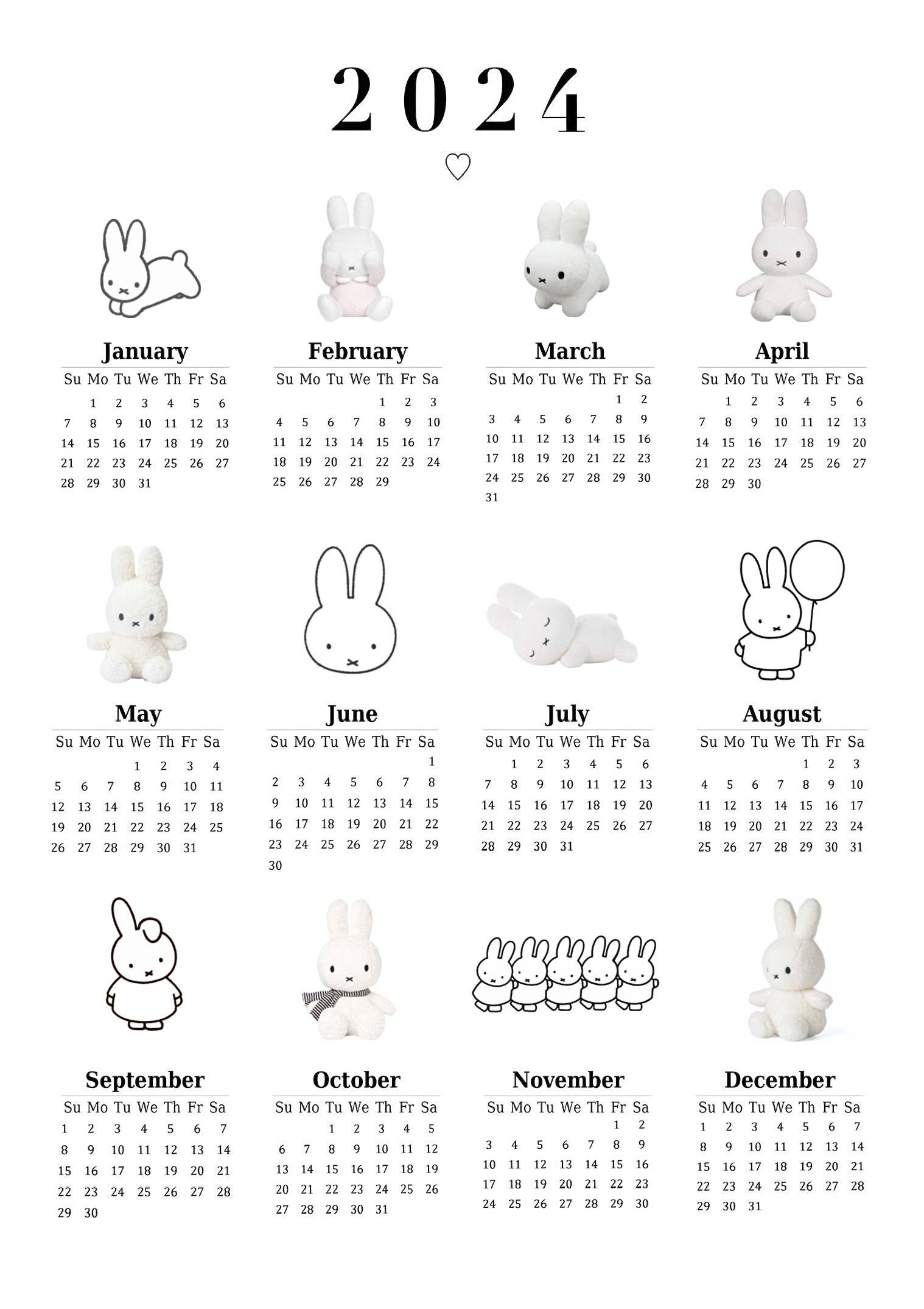Miffy 2024 Calendar Digital Download Etsy