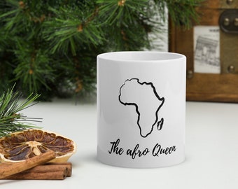 La tasse blanche brillante Afro Queen