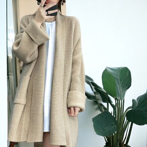 Women Chunky Knitted Oversized Cardigan Ladies Balloon Sleeve Long Maxi  Cardigan