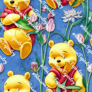 Winnie the Pooh seamless png,Floral,Seamless Pattern,Digital Paper,Digital,Paper,Seamless,Background,Design,Clipart,Printable,Pattern