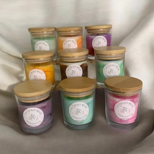 Candles in glass containers, baptism favor, Easter gift
