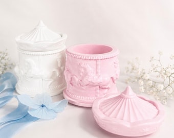 Bomboniera Battesimo Giostra Personalizzata | Candela in Cera di Soia | Favor Nascita Bimbo | Regalo Invitati Elegante con Nome e Data