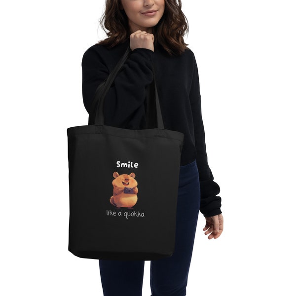 Smile Like a Quokka Tote Bag - Eco-Friendly Bag, Cute Quokka, Australian Wildlife Shopping Bag, Reusable Grocery Bag, Gift for Animal Lovers