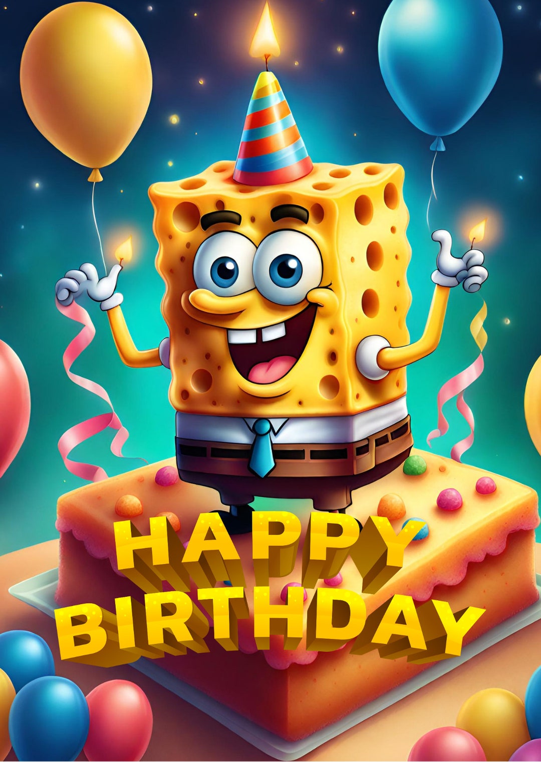 Digital Spongebob Birthday Card - Etsy