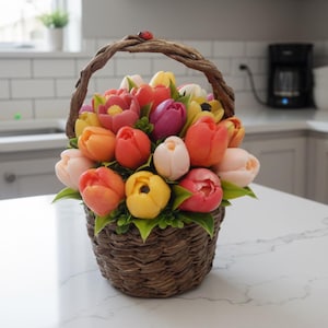 Handcrafted Tulip Flower Soap Bouquet in Wicker Basket