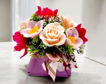 Soap Flower Bouquet Gift for Her, Mothers Day Gift, Floral Soap Arrangement, Decorative Gift Set with Card