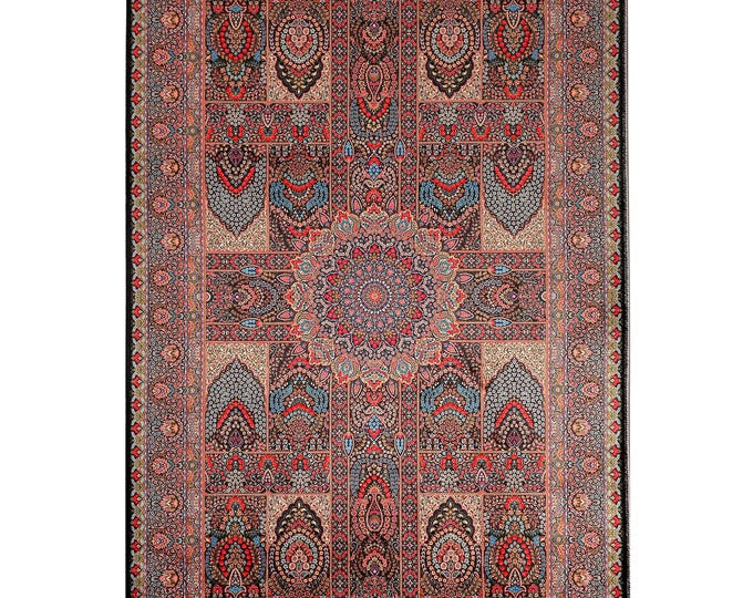 Prayer Rug – Persian Panel Design – Red Beige Islamic Mat – Classic Muslim Carpet – Decorative Soft Touch Rug – Non Slip Backing