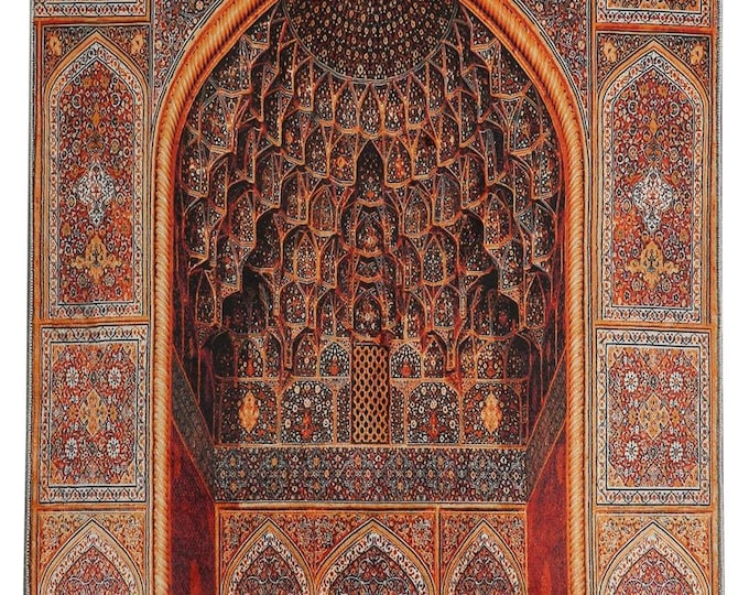 Prayer Rug : Turkish Orange Anatolian Pattern Mihrab, Islamic Prayer Mat Eid Ramadan Gift