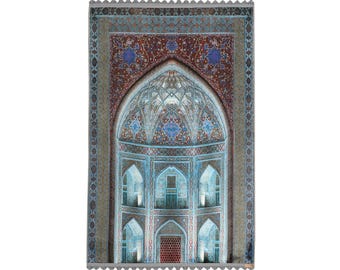 Blue Prayer Mat Mihrab Islamic Muslim Gift Gebetsteppich Soft Silky Surface Prayer Rug