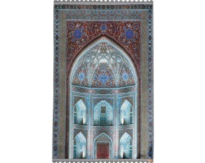 Blue Brown Prayer Rug and Mat – Islamic Wall Decor – Elegant Muslim Home Accent – Soft Touch Non-Slip – Ramadan and Eid Gift Idea