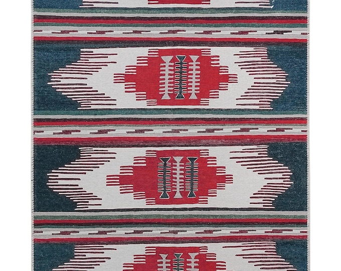 Red Turkish Kilim Rug: 10x12 Geometric Anatolian Design - Entryway, Living Room