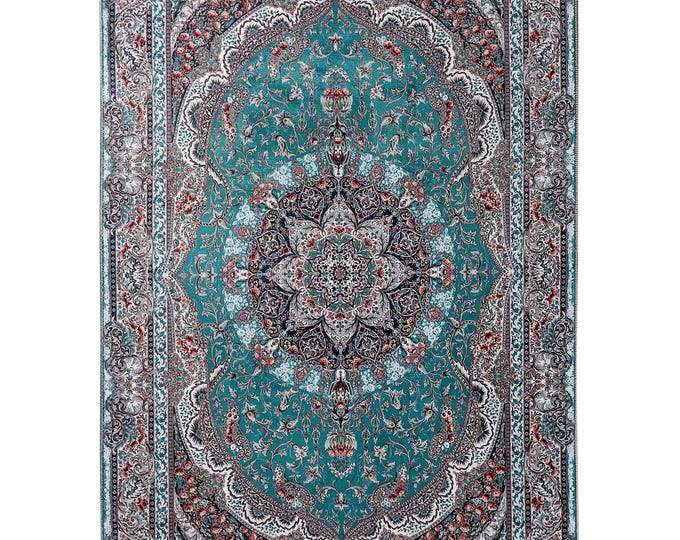 Prayer Rug Green Turkish Carpet –Floral Islamic Soft Custom Size Rug for Living Room Bedroom Office Home Decor – 3x5 4x6 5x7 6x9 ft 12x15 ft
