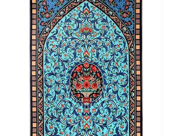 Prayer Mat Islamic Prayer Rug: Blue Soft Silk Personalized Muslim Gifts For Her