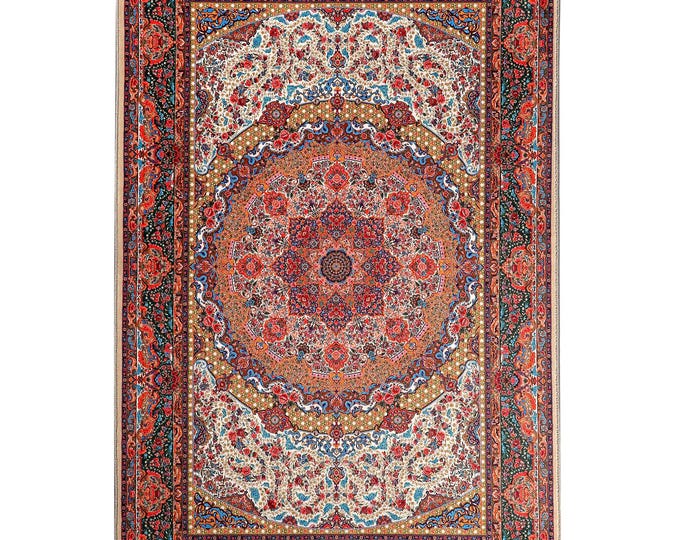 Prayer Rug – Red Medallion Persian Style Islamic Mat with Tassels, Elegant Floor and Wall Decor for Living Room