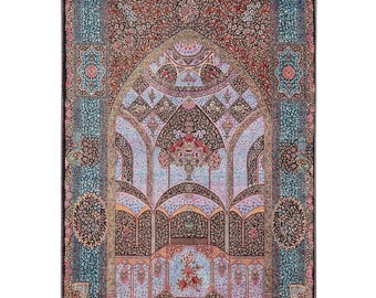 Personalised Prayer Mat, Pink Blue Floral Prayer Rug, Large Soft Silky Feel, Islamic Seccade