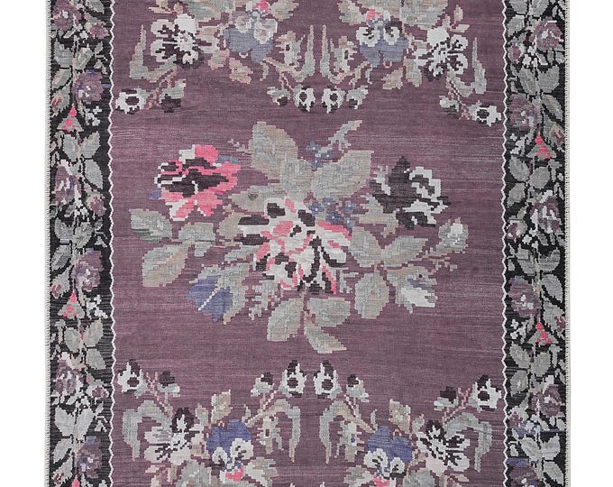 Floral Purple Pink Area Rug  : Turkish Large 6x9 Bedroom ,living room Carpet Small Mat