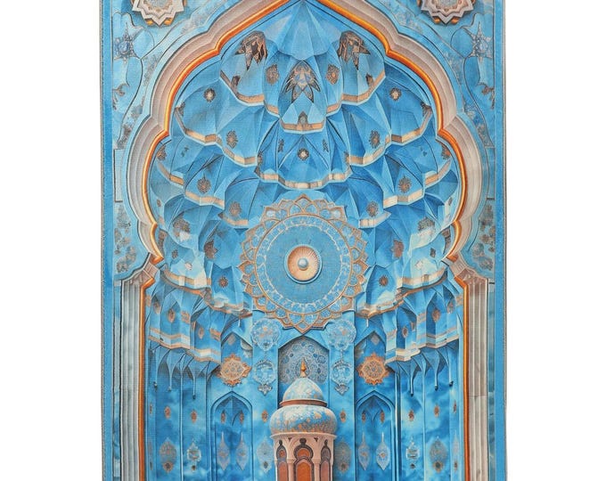 Prayer Rug - Blue Dome Mihrab Design - Soft Turkish Islamic Mat - Muslim Gift for Her - Wall and Floor Prayer Decor
