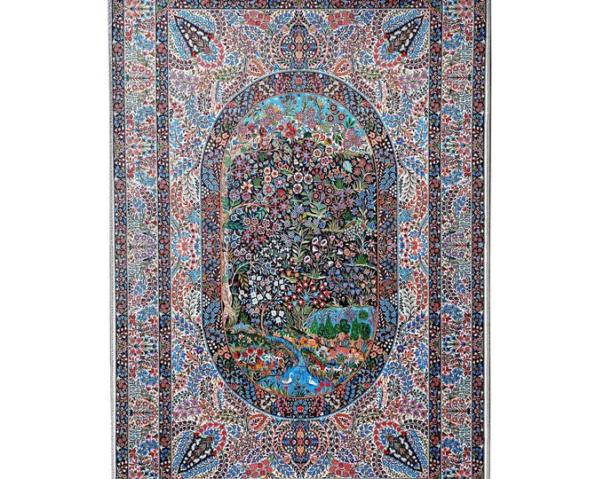 Prayer Rug – Tree of Life Design with Colorful Botanical Patterns – Persian Floral Islamic Mat for Wall, Floor, and Home Decor