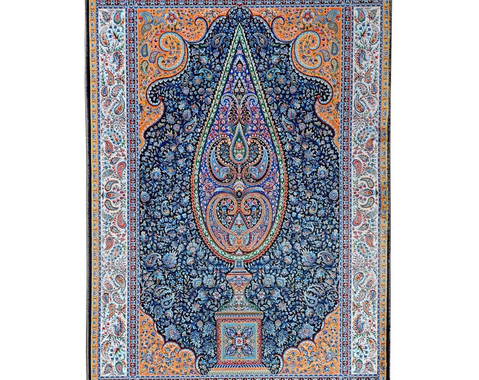 Prayer Rug – Blue and Orange Persian Paisley Design – Islamic Mat for Muslim Prayer – Gift for Dad, Mom, Wife, Husband, Home Decor