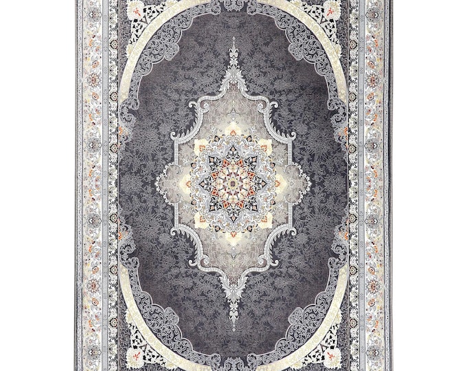 Prayer Rug Grey Floral Turkish Carpet – Luxury Islamic Gift for Home Decor Bedroom Living Room Office Hotel Lobby Custom Size 6x9  10x12  ft