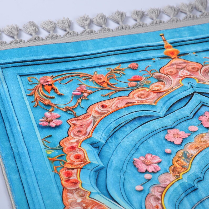 Prayer Rug Calligraphy Art Prayer Rug Mosque Mihrab in Blue Prayer Rug ...