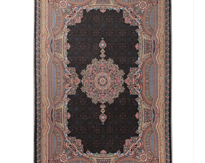 Prayer Rug – Persian Medallion Design – Black Smooth Surface – Soft Islamic Mat – Non Slip Backing – Turkish Quality Rug