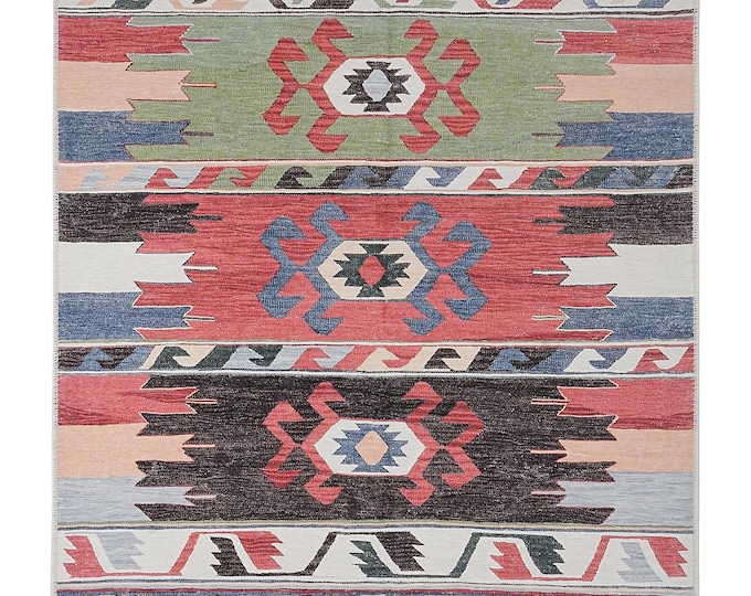 8X10 Blue Geometric Rug : Anatolian Design Kilim -Turkish Entryway, Living Room Carpet