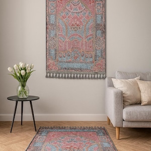personalised Prayer Mat Pink Blue Floral Mihrab Silky Soft Gebetsteppich Muslim Prayer Rug image 11