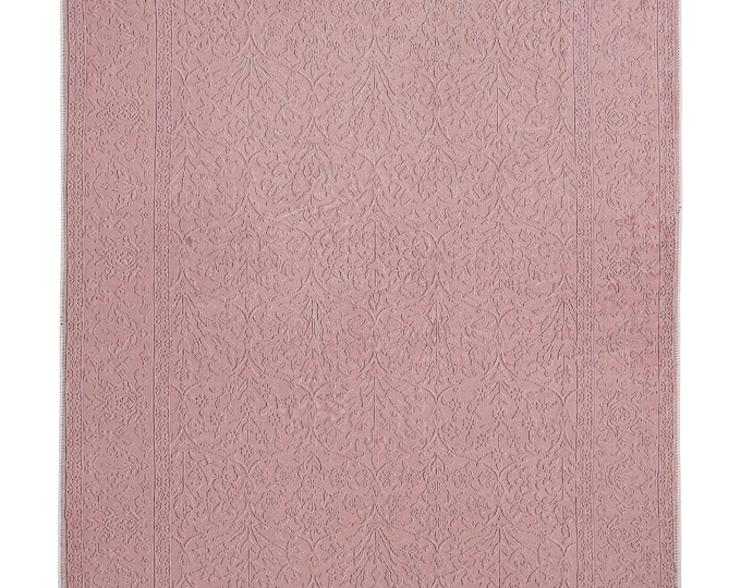 Turkish Rug - Pink Floral  Silky Soft  Modern Area Rug Bedroom Living Room Kitchen Rugs