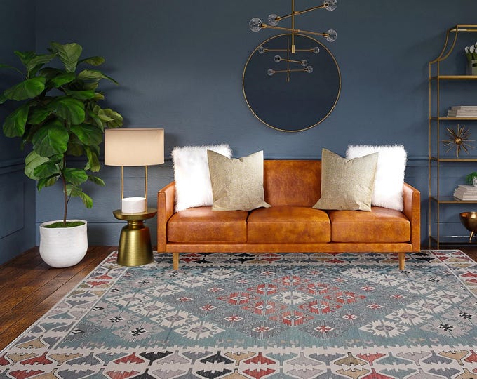 Turkish Kilim Flatwoven Carpet Rug – Geometric Chenille Non Slip Area Carpet for Living Room, Bedroom, Entryway – 3x5 4x6 5x7 6x9 7x10 ft