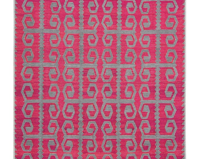 Red Turkish Kilim Rug: Washable Vintage Boho Carpet (10x12 Large, Customizable