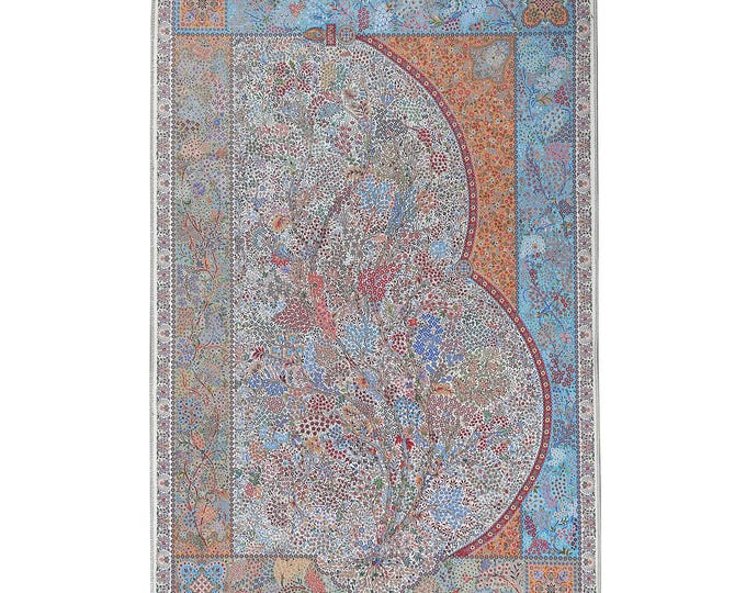 Prayer Rug Persian Style Silk Seccade with Floral Tree Design, Elegant and Luxurious Gift for Home or Worship