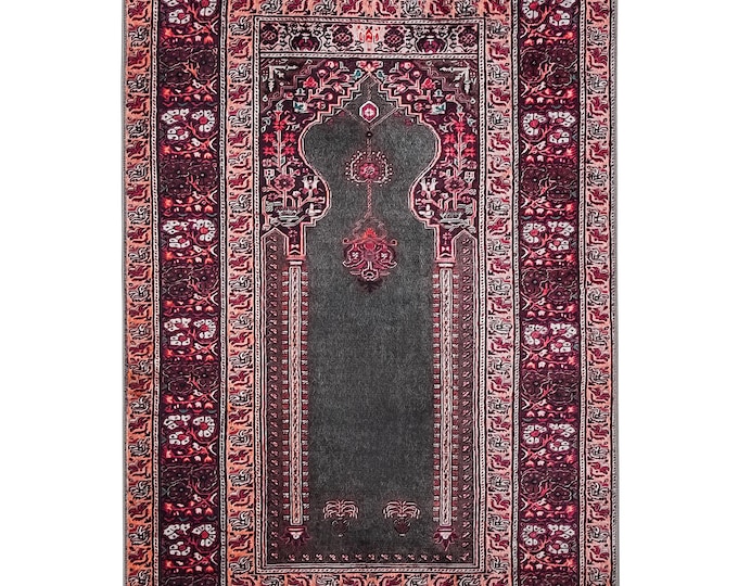 Prayer Rug  Red Green Mihrab Design – Soft Washable Luxury Turkish Islamic Muslim Mat – Gift for Mom Dad Spouse Muslim Home Decor 3x5 ft