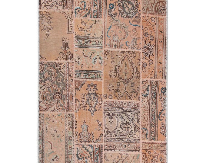 Turkish Carpet Patchwork Beige Rug – Vintage Soft Floor Mat 3x5  4x6  5x7  Elegant Turkish Home Decor for Living Room Bedroom Office Hallway