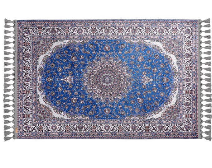 Prayer Rug Large Blue Turkish Islamic Carpet – Soft Floor Mat for Living Room, Bedroom, Dining Room – 5x7 ft 8x10 ft Luxury Home Decor