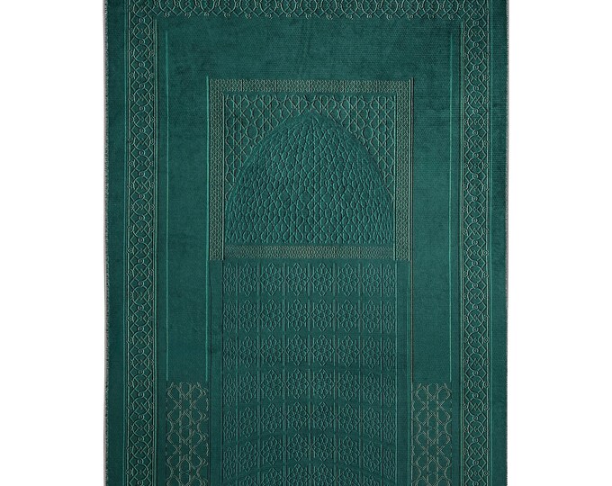 Prayer Rug – Solid Green Soft Silk Touch | Non-Slip Cotton Base | Custom Size Woven Fringe | Ideal for Prayer & Home Decor