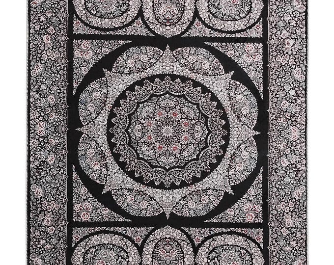 prayer mat, Soft Silky Black Turkish Prayer Rug Religious gift