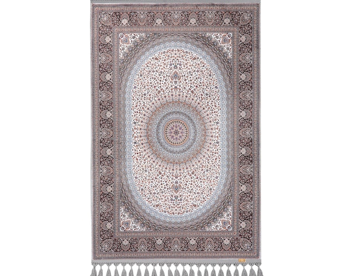 Prayer Rug Turkish Medallion Carpet – Persian Inspired White Area Rug for Home Decor Living Room Bedroom Custom Size 3x5 4x6 5x7 6x9  8x8