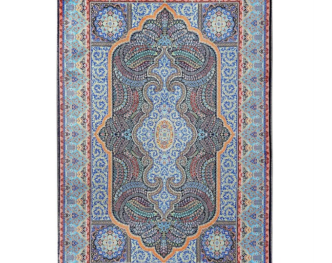 Prayer Rug – Blue - Gold Floral Design –  Islamic Mat for Wall  Floor – Muslim Home Decor – Living Room -Gift for Her, Mom, Home Decor