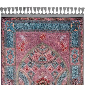 personalised Prayer Mat Pink Blue Floral Mihrab Silky Soft Gebetsteppich Muslim Prayer Rug image 3