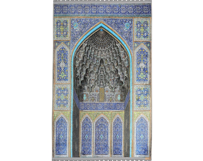 Prayer Rug – Blue Islamic Mihrab Design with Soft Texture – Wall and Floor Mat for Muslim Men or women – Gift for Dad – 80x125 cm