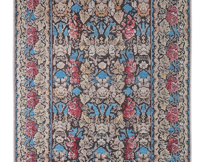 Oversized Turkish Floral Rug: Elegant Oriental Area Mat, Non-Slip