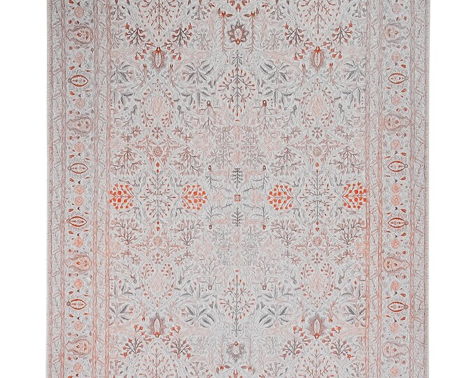 Floral Turkish Carpet Kilim – Orange & Beige Tones – Area Rug for Bedroom, Living Room, Kitchen, Entryway – 4x6 5x7 6x9 7x10 10x12 12x15 ft