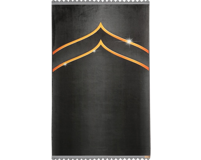 Prayer Rug Black Solid Color with Mihrab Soft Silk Touch Non-Slip Cotton Base Custom Size Woven Fringe Ideal for Prayer Home Decor